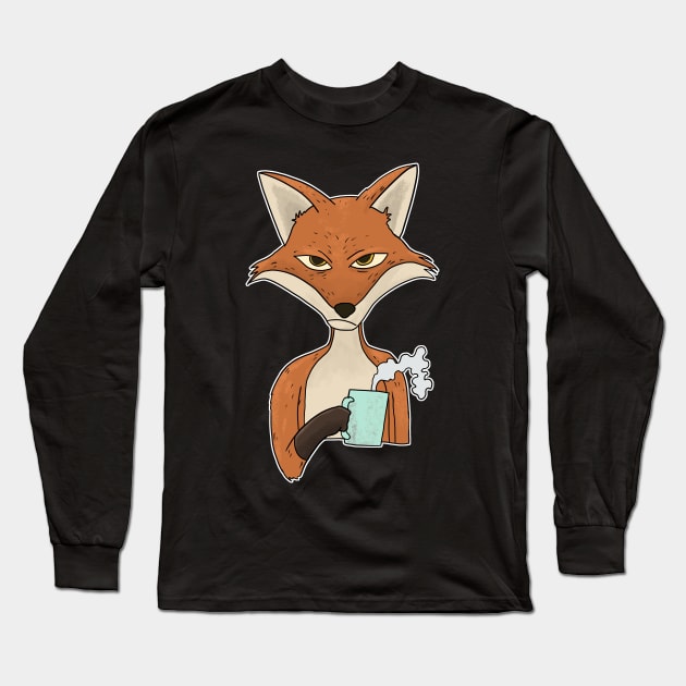 Grumpy Fox with Coffee Morning Grouch Long Sleeve T-Shirt by Mesyo